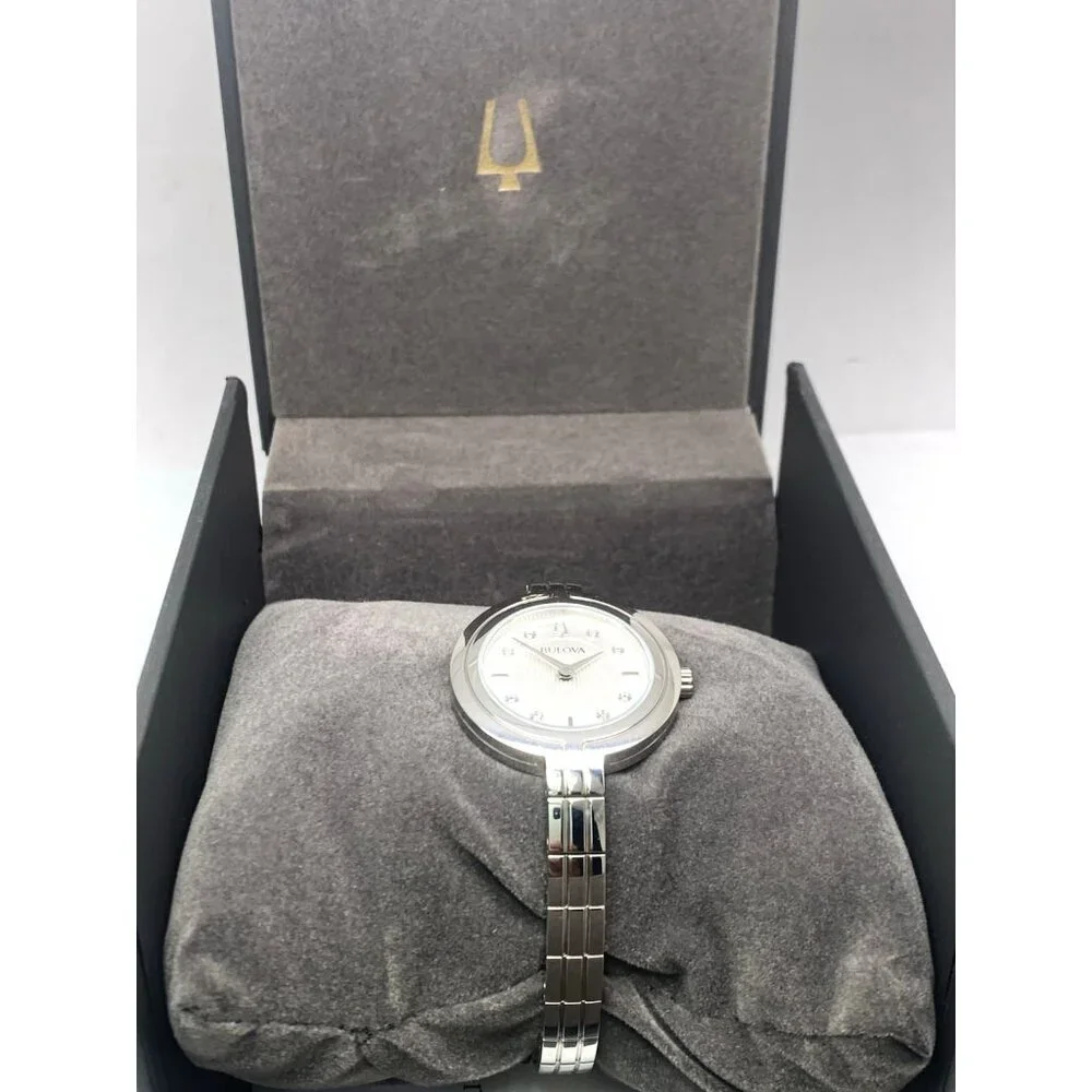 Bulova Women's Watch 96P214 Quartz Diamond Silver Dial Bangle Steel 30mm